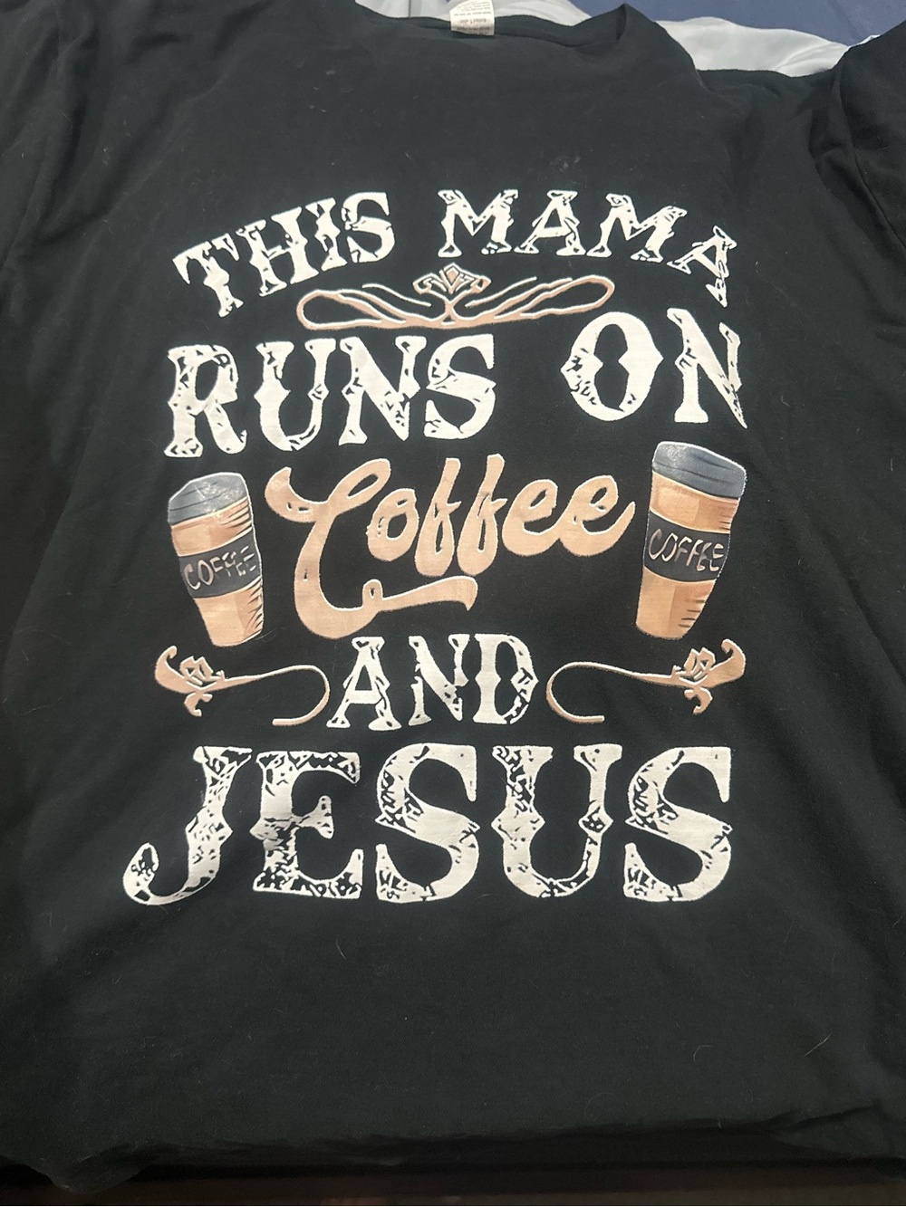Kids "This Mama Runs on Coffee and Jesus" Black Graphic Tee